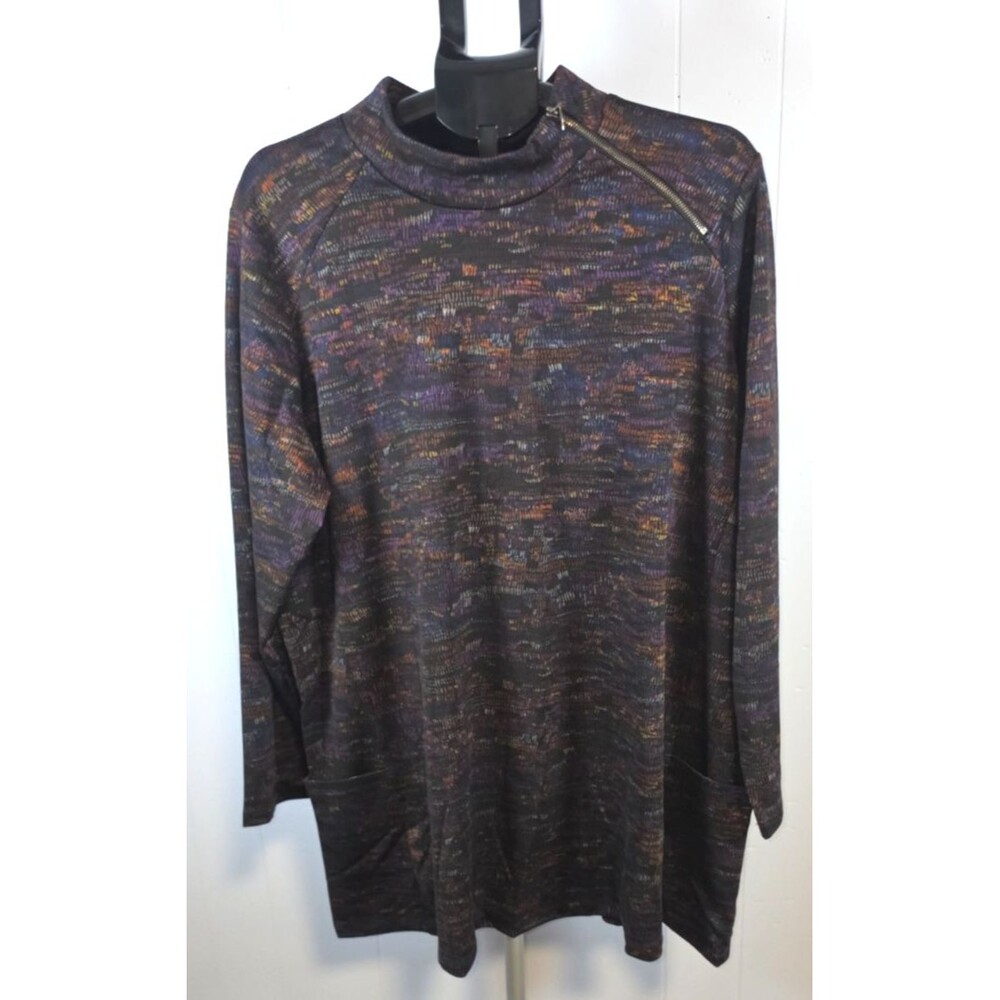 Susan Graver Weekend Woman Purple Black mock Turtleneck Heavy Shirt Size 2X